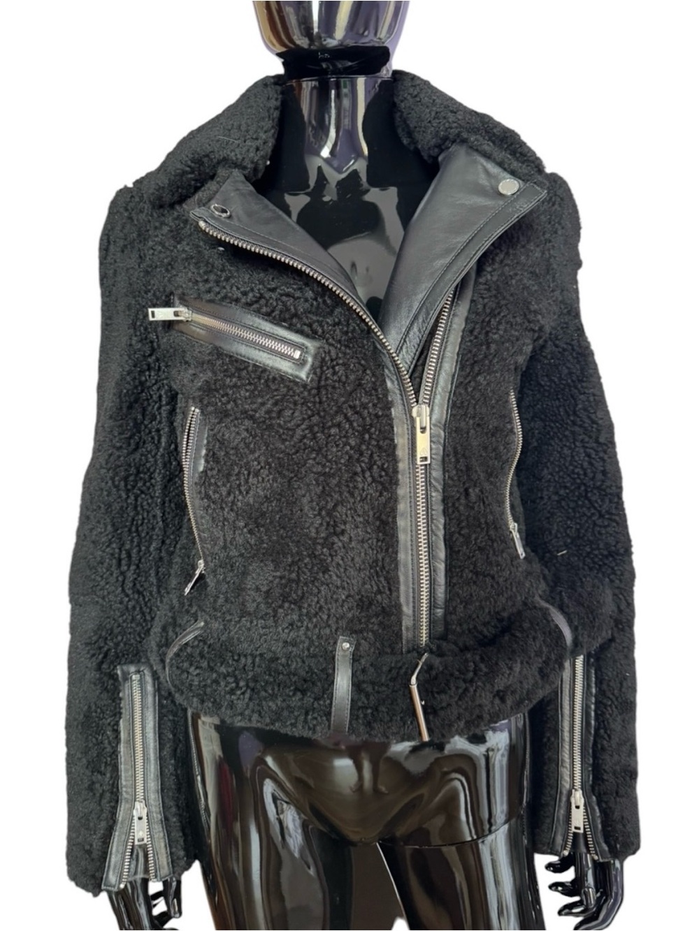 Moose knuckles Black  Shearling sheepskin Moto Jacket - Women